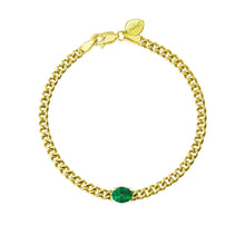 14Kt Yellow Gold Emerald And Cuban Link Bracelet | Yellow Gold