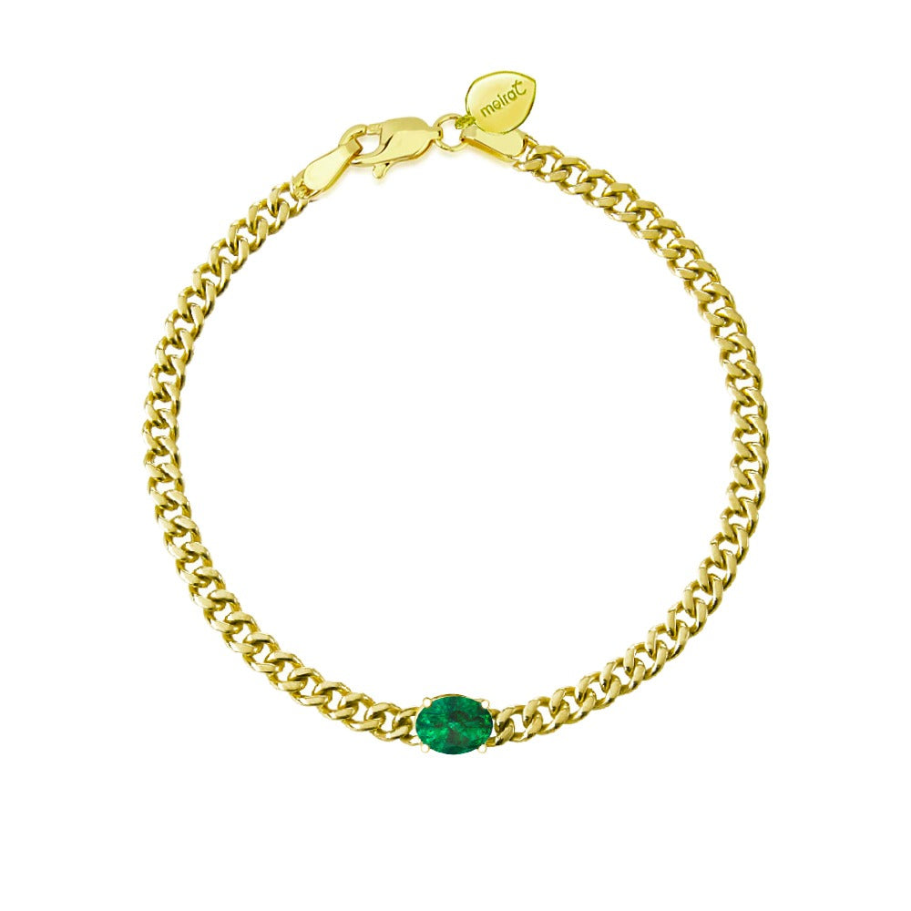14Kt Yellow Gold Emerald And Cuban Link Bracelet | Yellow Gold