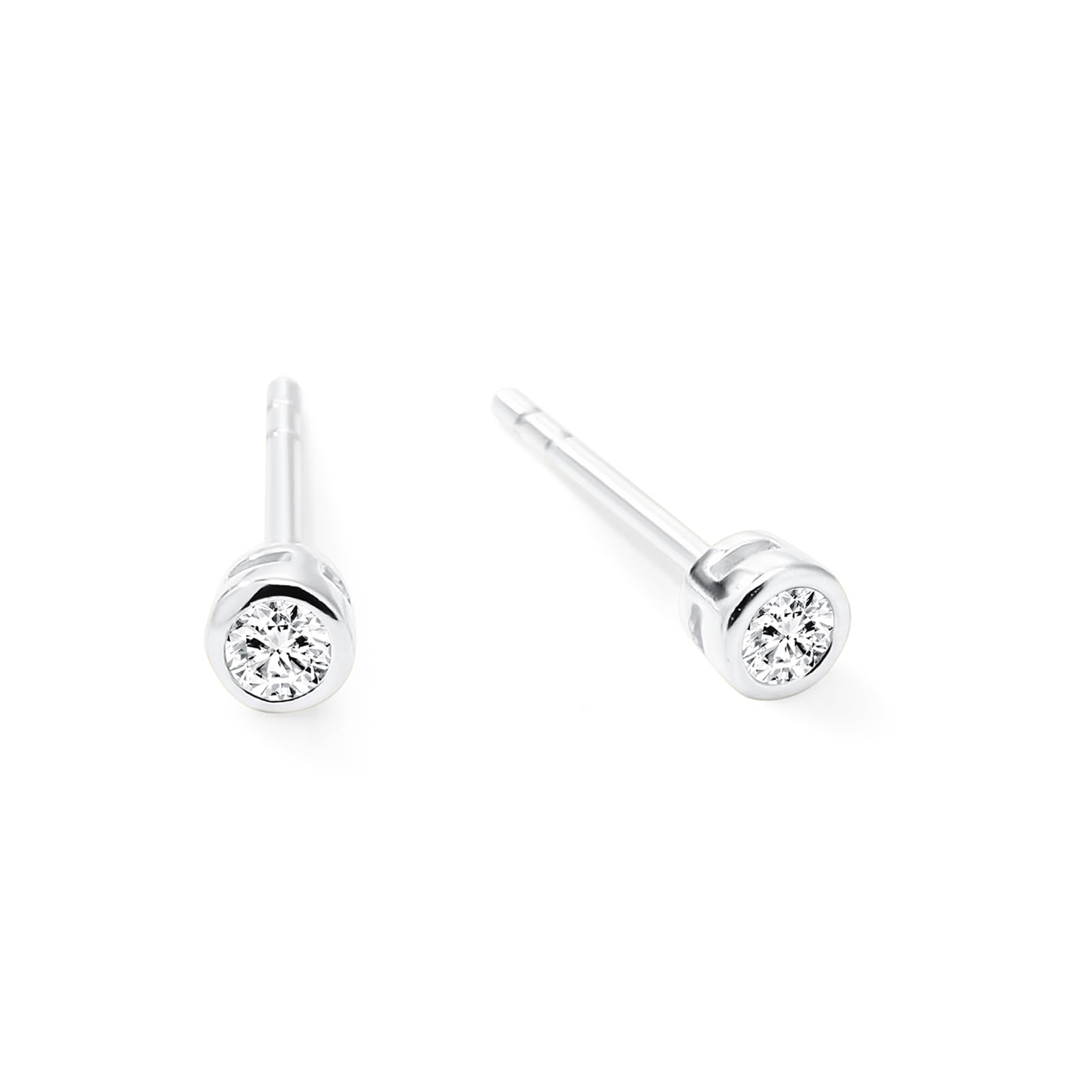 Womens | 0.10 CT Round Cut Lab Grown Accent Diamond | Stud Earrings | Sterling Silver | G-SI