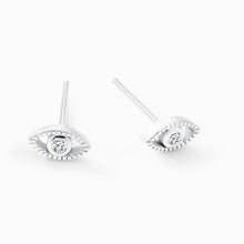 Womens | 0.03 CT Round Cut Lab Grown Accent Diamond | Evil Eye Stud Earrings | Sterling Silver | G-SI