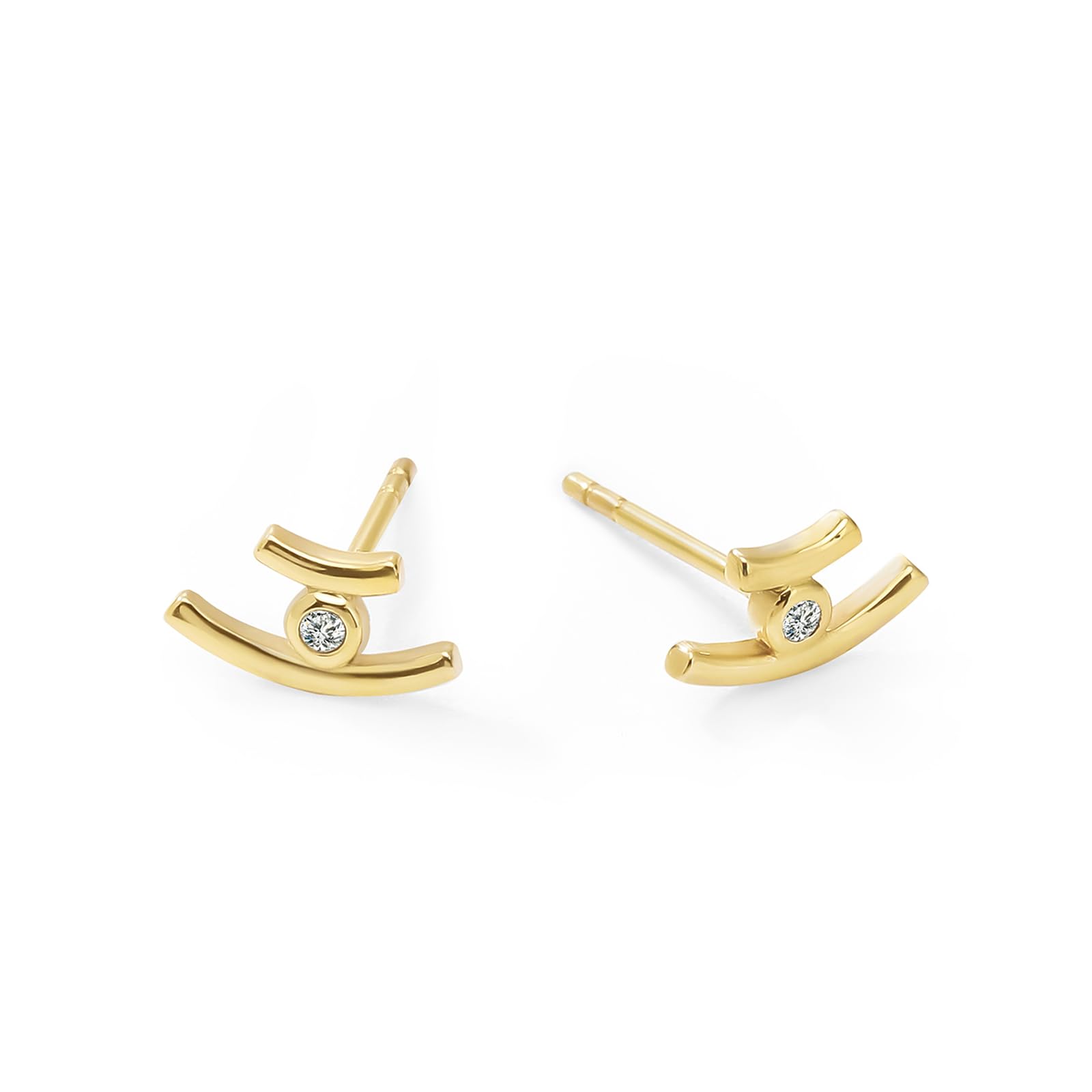 Womens | 0.03 CT Round Cut Lab Grown Accent Diamond | Fashion Stud Earrings - III | 14K Yellow Gold Plated Silver | G-SI