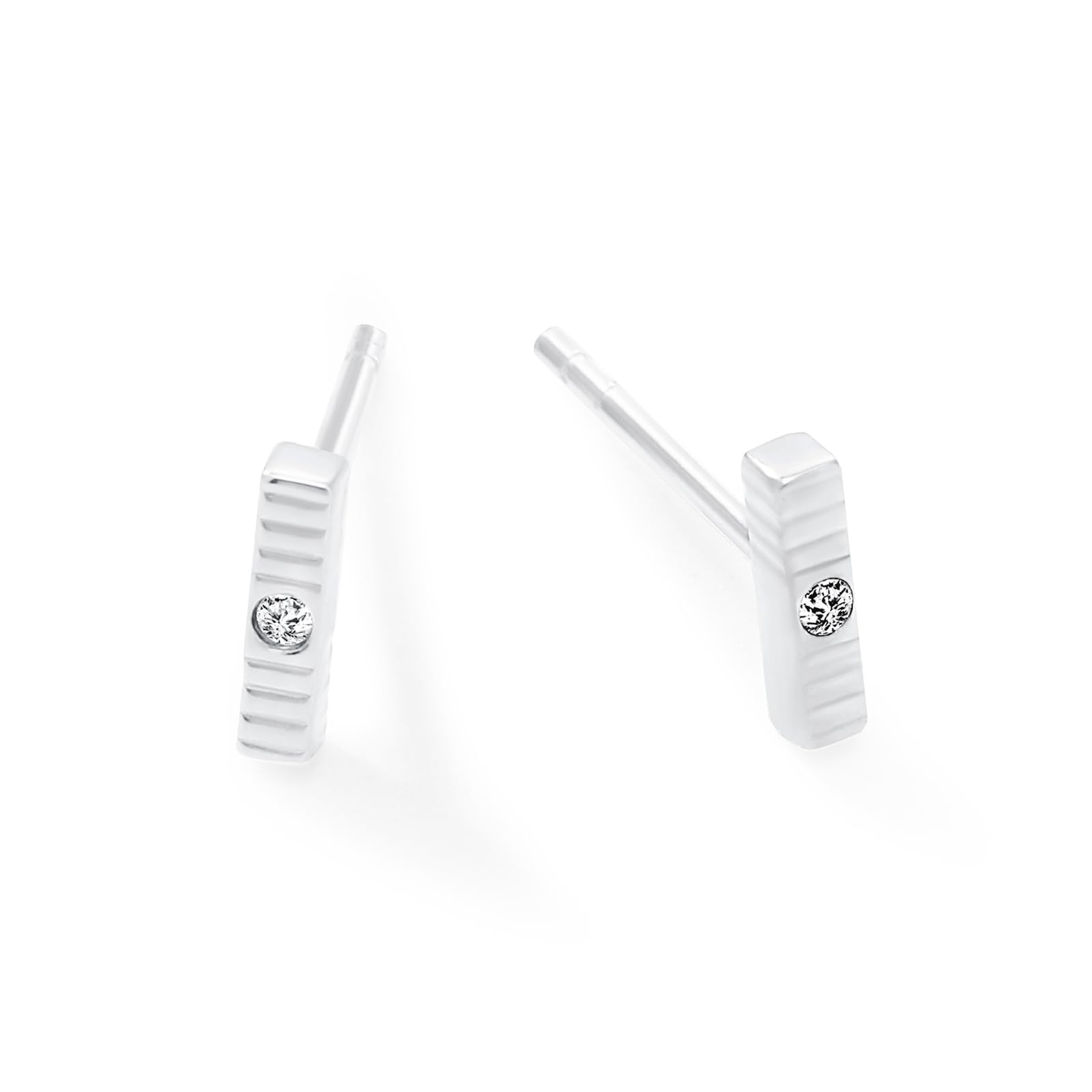 Womens | 0.02 CT Round Cut Lab Grown Accent Diamond | Bar Stud Earrings | Sterling Silver | G-SI