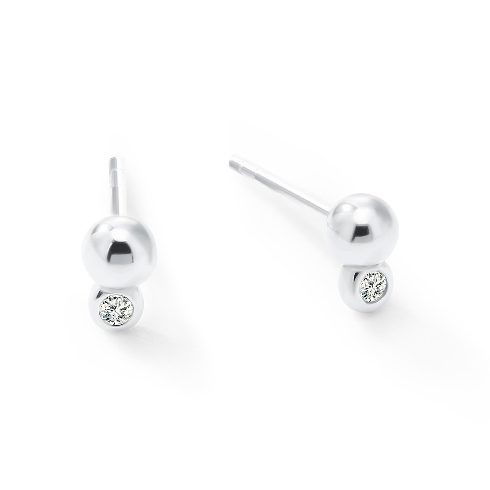 Womens | 0.04 CT Round Cut Lab Grown Accent Diamond | Drop Stud Earrings | Sterling Silver | G-SI