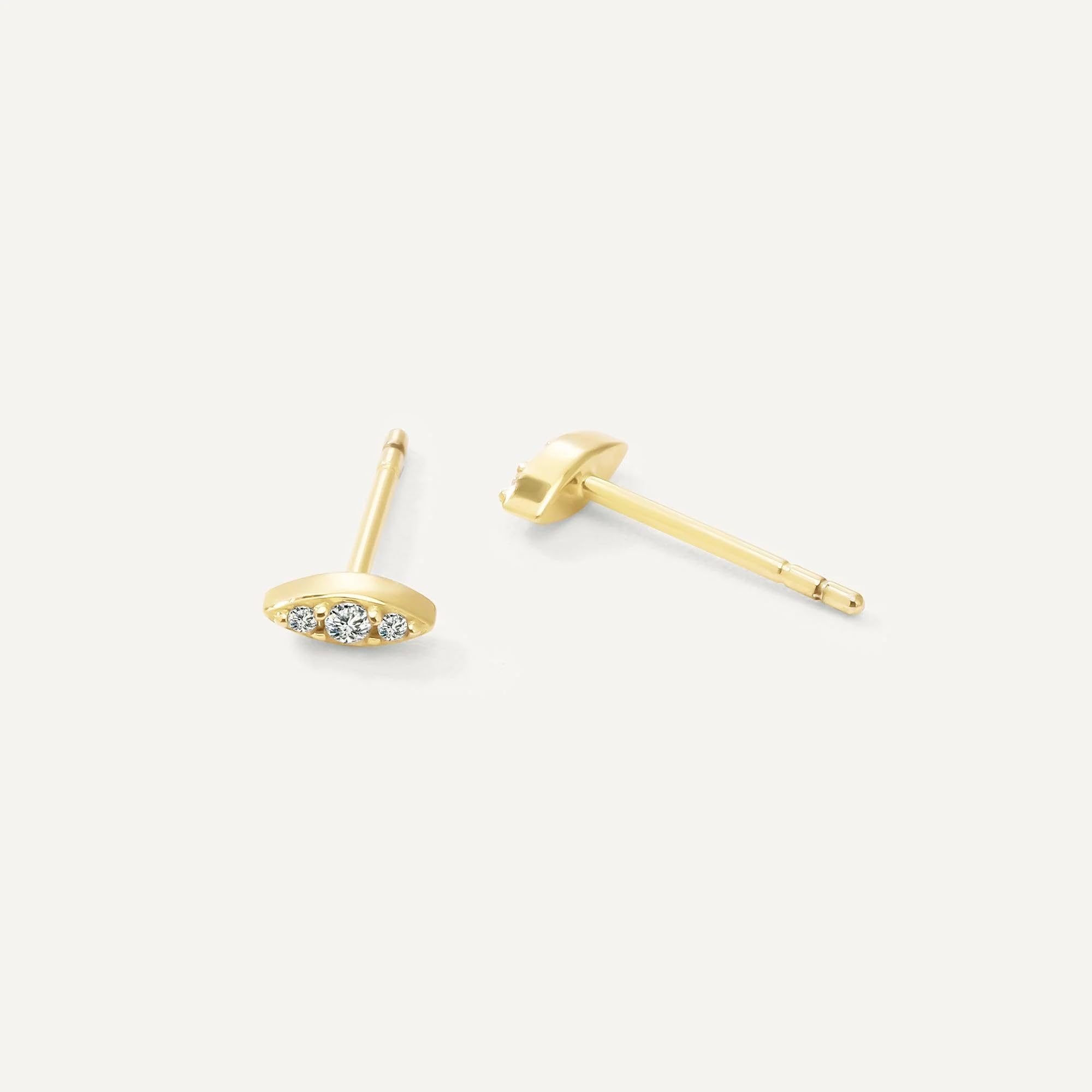 Womens | 0.05 CT Round Cut Lab Grown Accent Eye-Shape Diamond | Stud Earrings | 14K Yellow Gold Plated Silver | G-SI