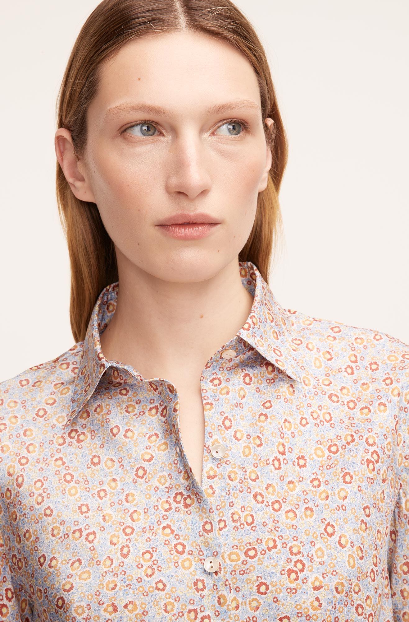 Violet Fleur Silk Blouse | Violet Fleur Glass Blue Combo