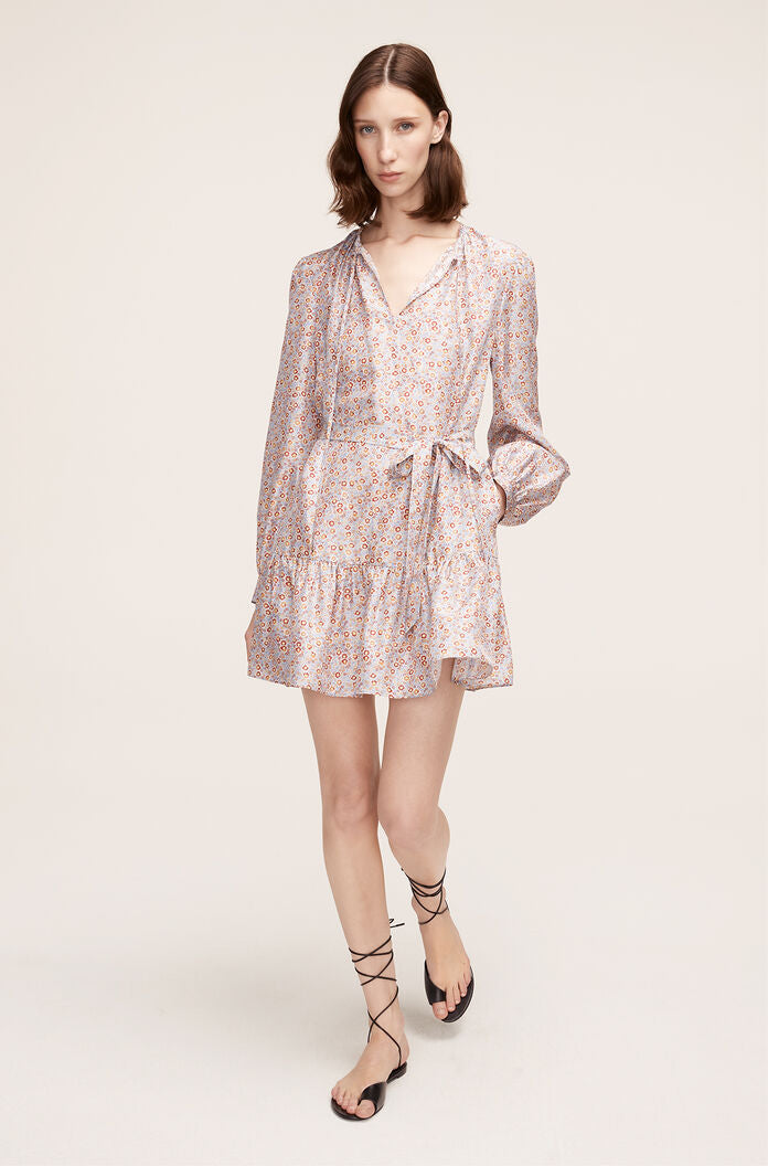 Violet Fleur Belted Silk Dress | Violet Fleur Glass Blue Combo