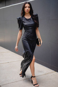 ONE33 SOCIAL | The Toby Sleek Black Vegan Leather Maxi Dress | Black