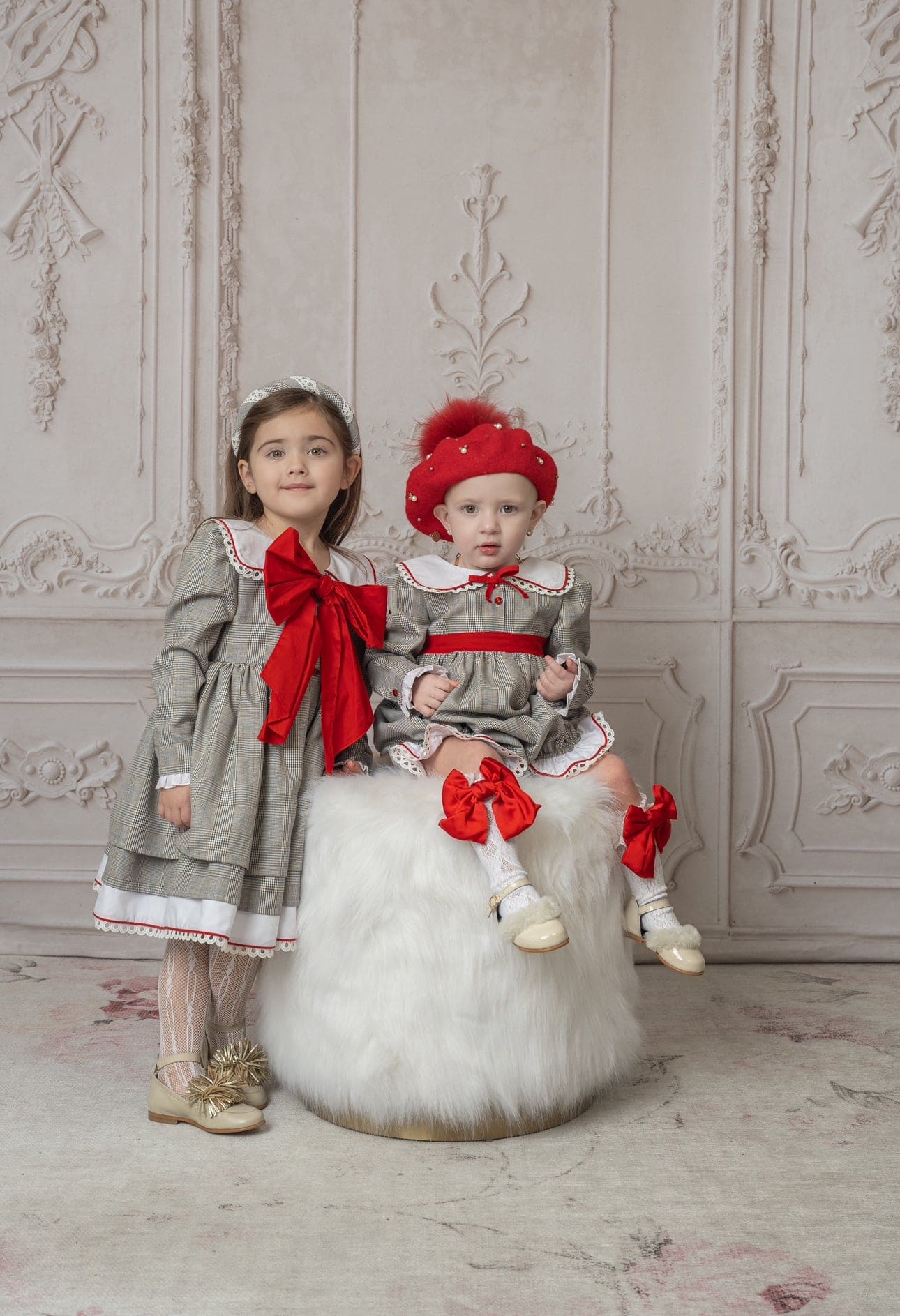 Baby Girls | Georgina Print Dress with Bow | Tartan & Red