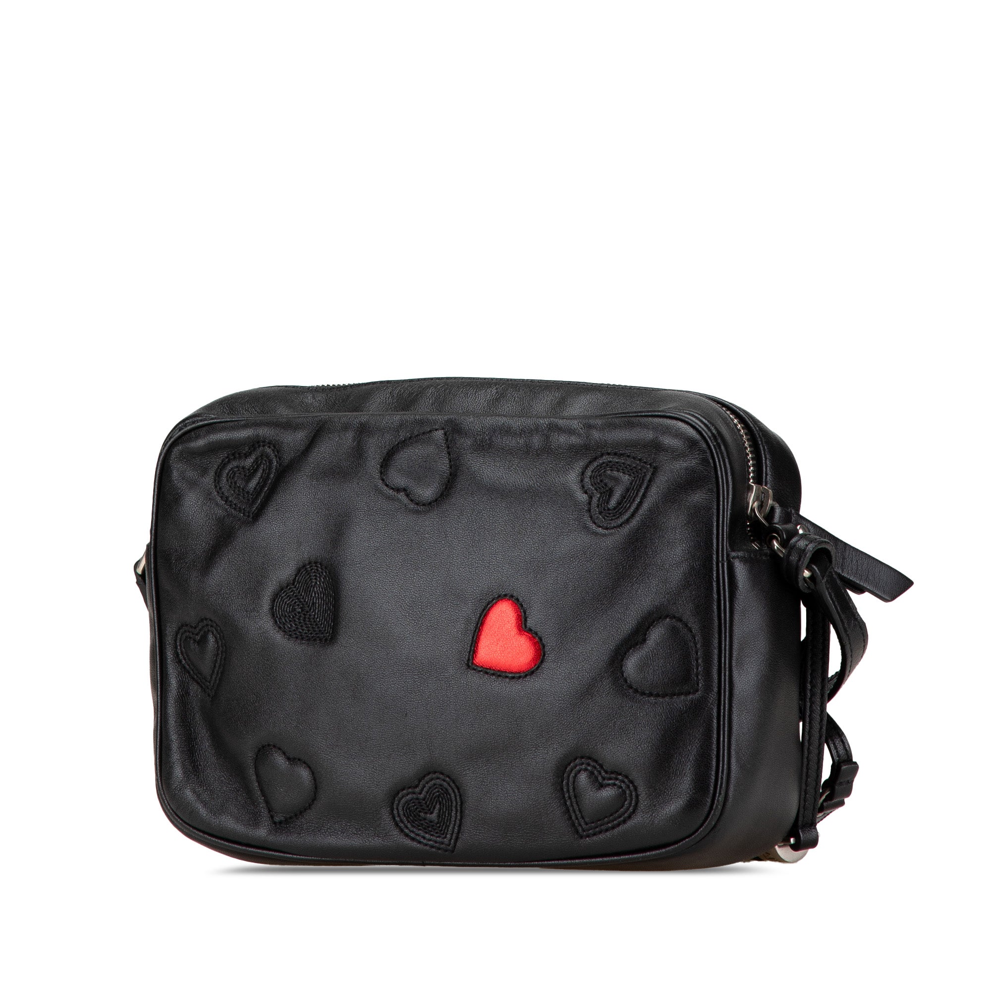 Saint Laurent | Pre-Owned Leather Heart Lou Camera Bag | Black