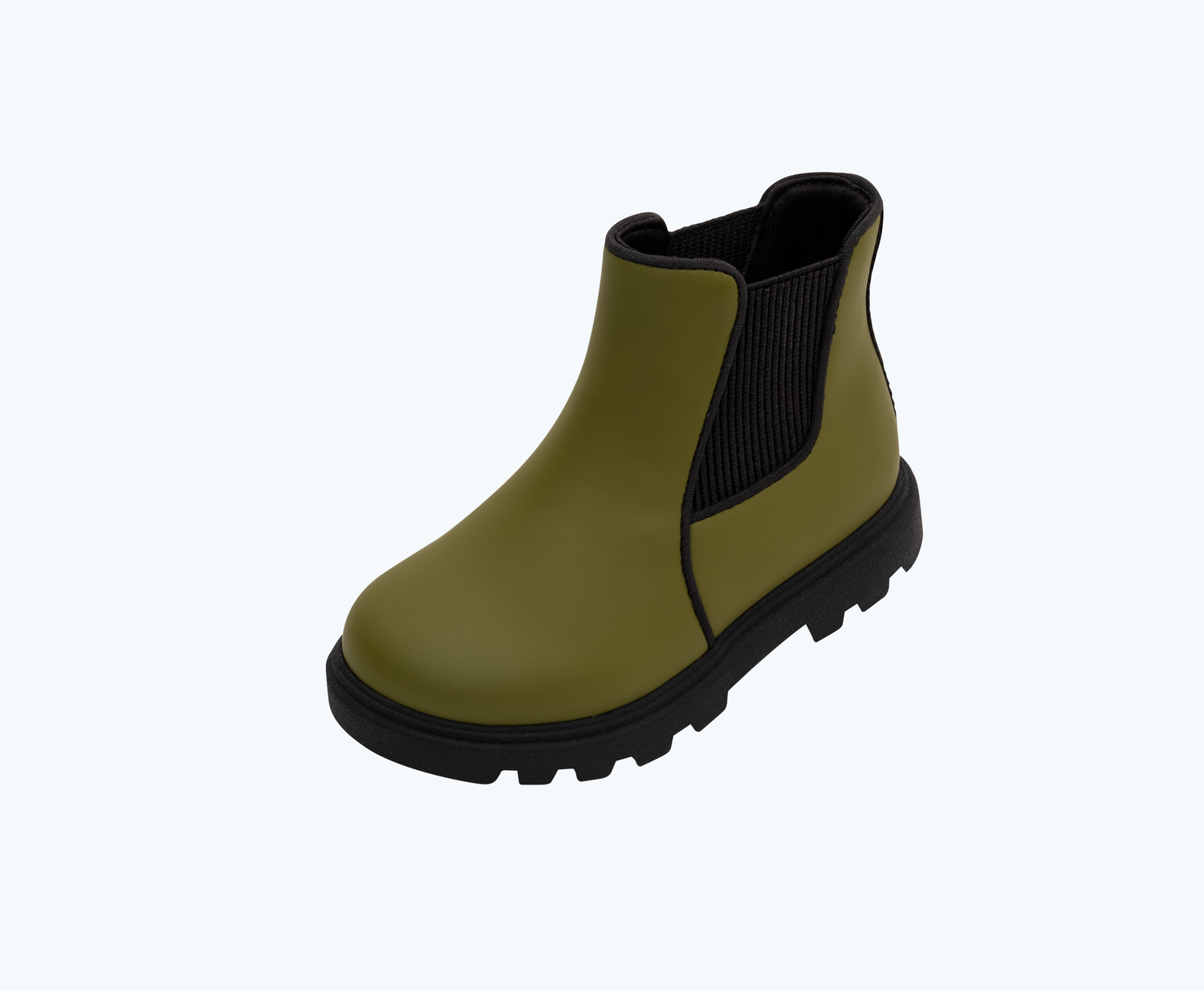 Angled view of a Native Shoes Kids Kensington Treklite Kids | Rookie Green/ Jiffy Black Footwear