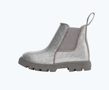 Side view of a Native Shoes Kids Kensington Treklite Glittr Kids | Silver Glitter/ Pigeon Grey Footwear