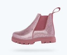 Side view of a Native Shoes Kids Kensington Treklite Glittr Kids | Pink Glitter/ Temple Pink Footwear