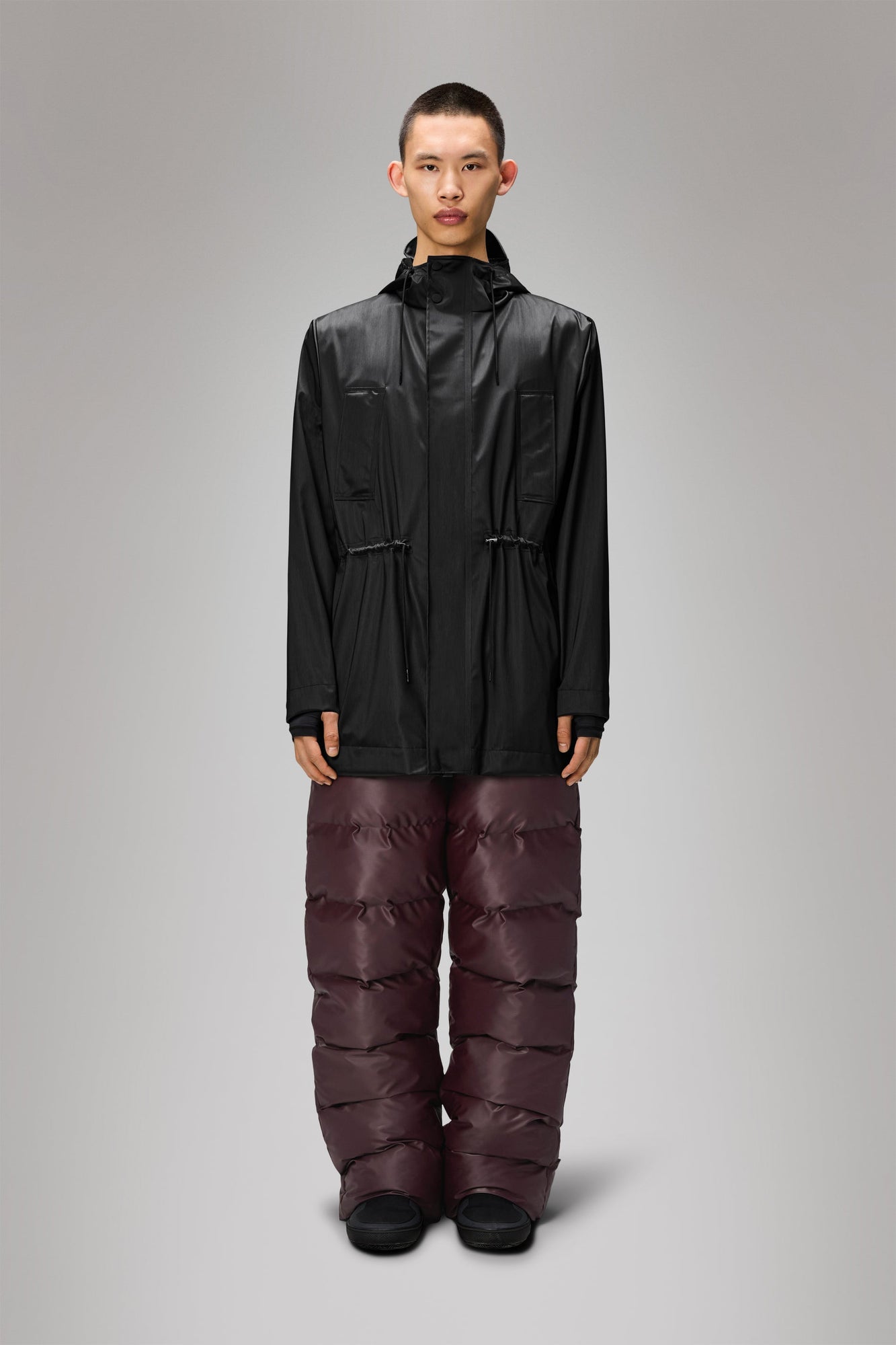 RAINS Bold Long Jacket Black Grain Jacket