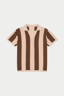 Brown Stripe Knit Polo | Brown
