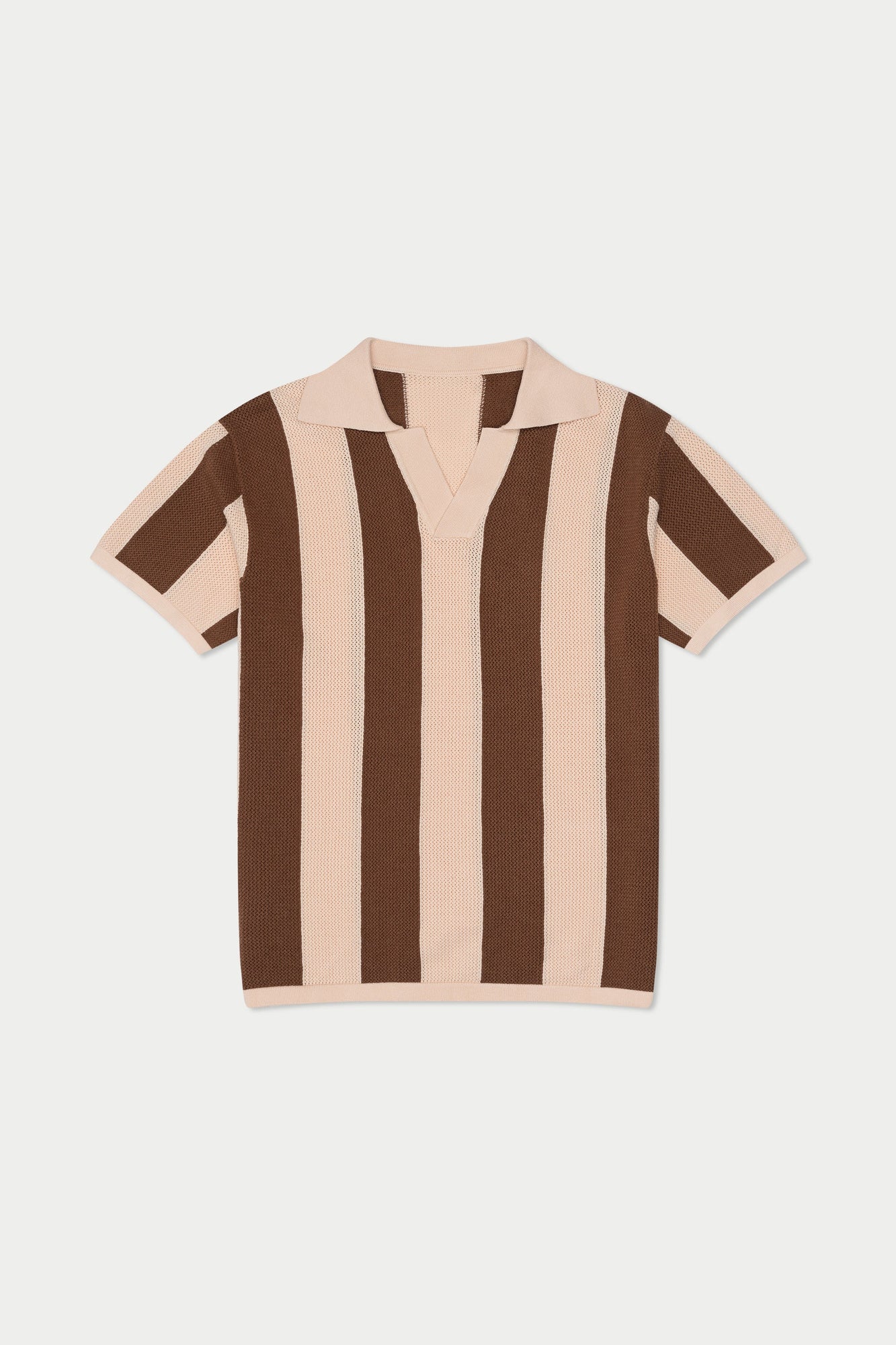 Brown Stripe Knit Polo | Brown