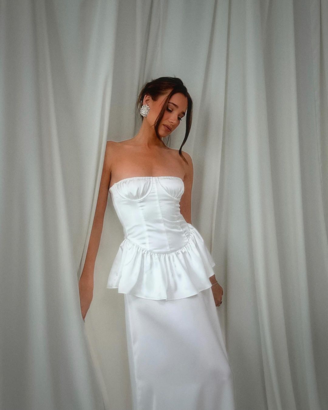 Strapless Corset Peplum Maxi Dress | White