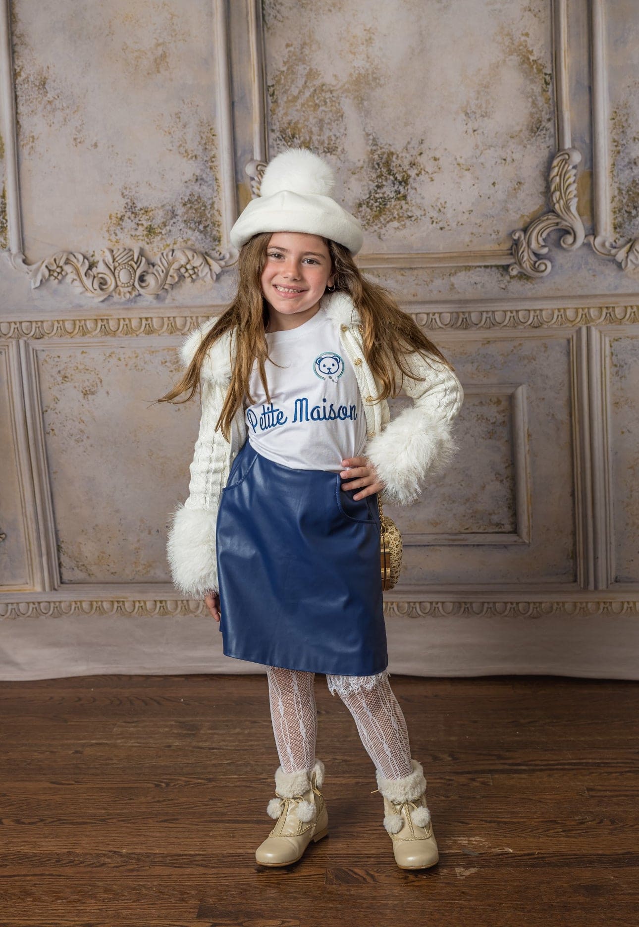 Girl | Cableknit Faux Fur Cotton Cardigan | White