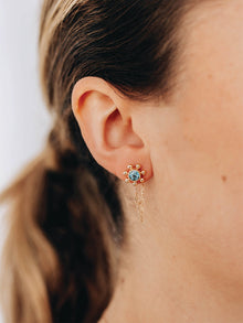 Dew Drop Marine Chain Earrings | Swiss Blue Topaz | 14K Yellow Gold