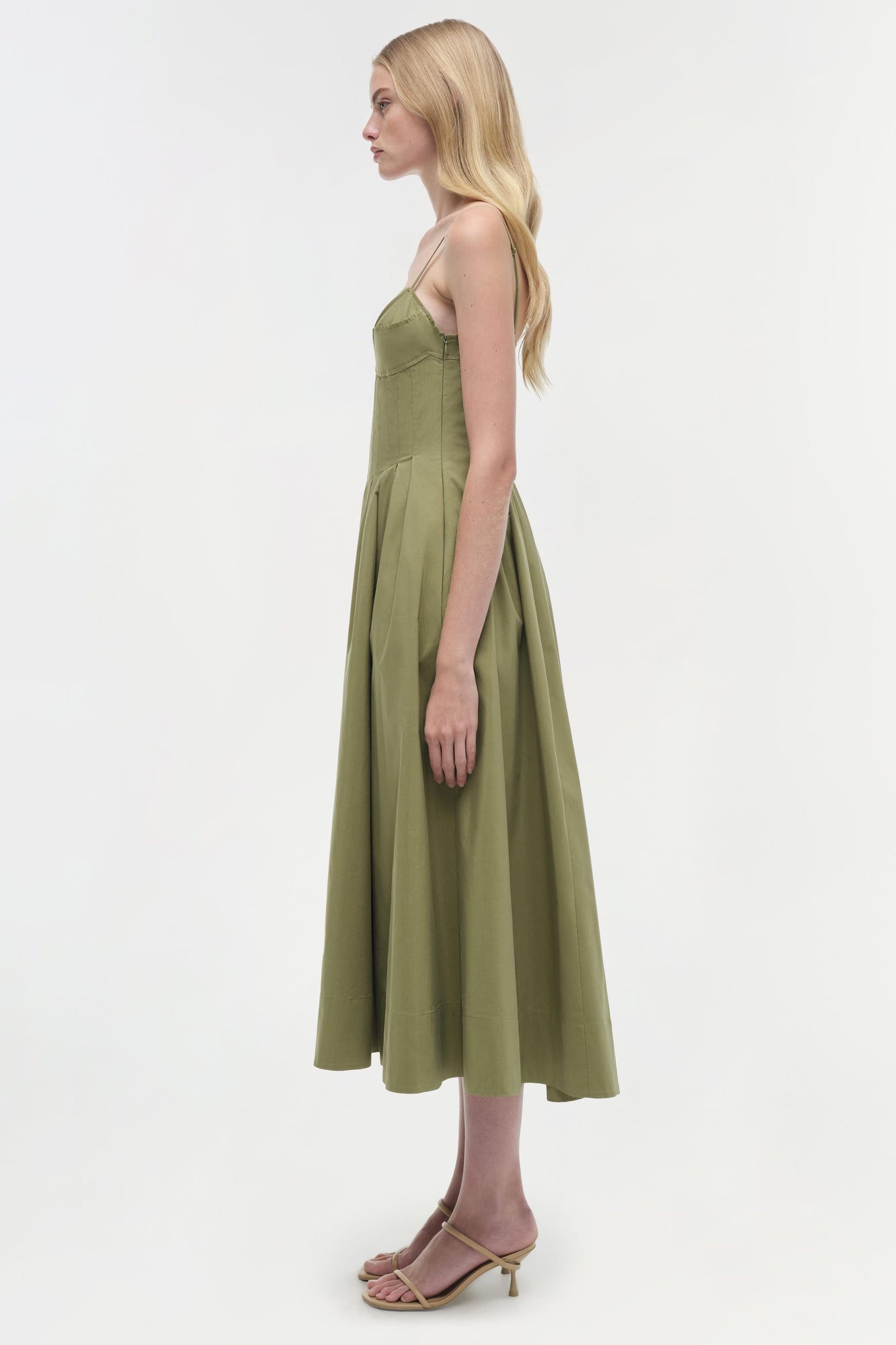 Womens | Kittiya Cotton Midi Dress | Olive