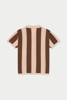 Brown Stripe Knit Polo | Brown