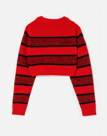 Cropped Boatneck Pullover | Red Black Rugby