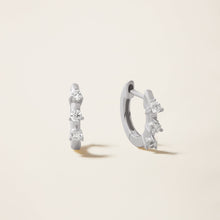 Womens | 14K Solid White Gold | Three-Stone Huggie Earrings | 0.24 CTW Diamonds