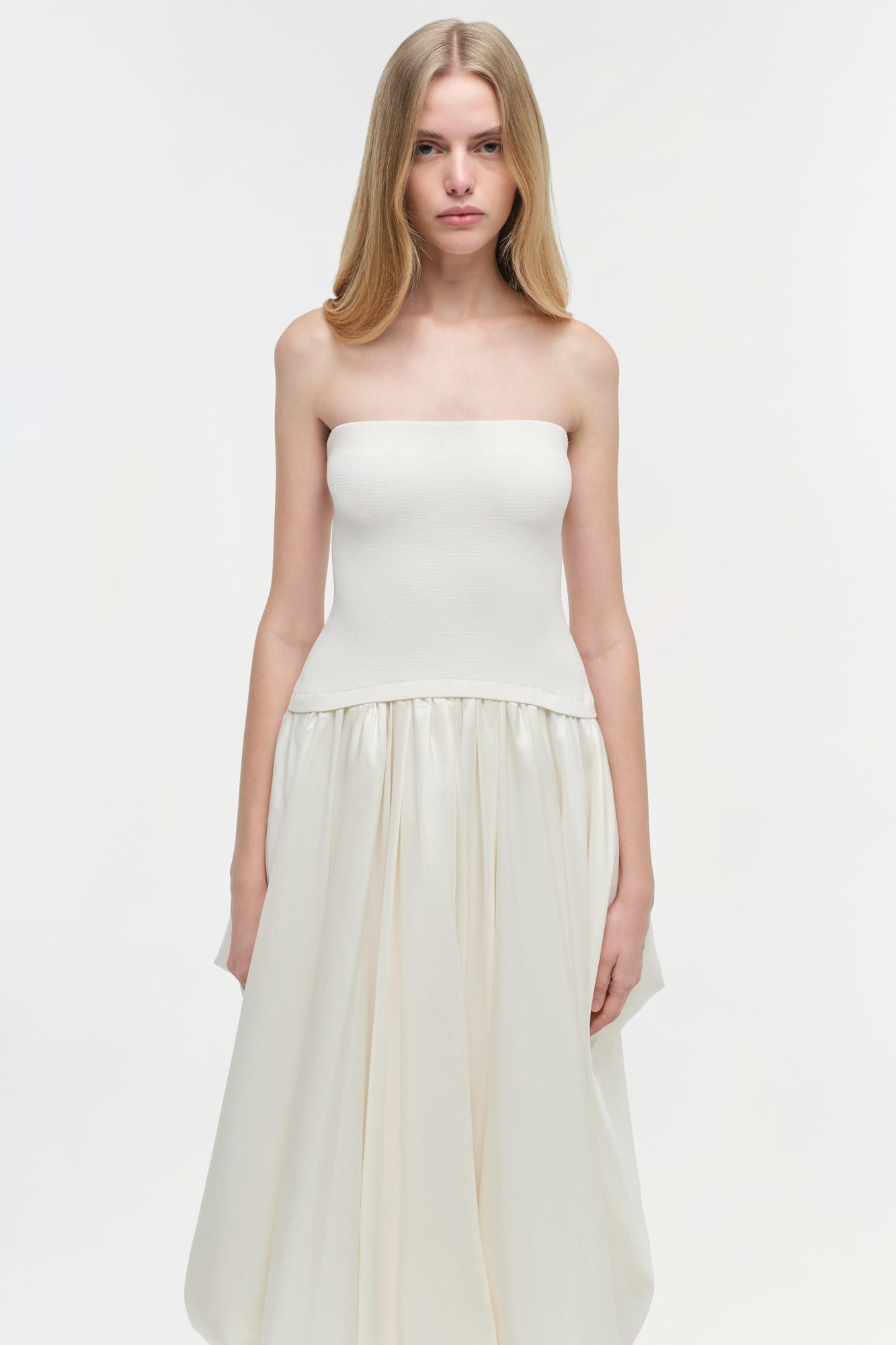 Womens | Izzy Strapless Taffeta Midi Dress | Ivory