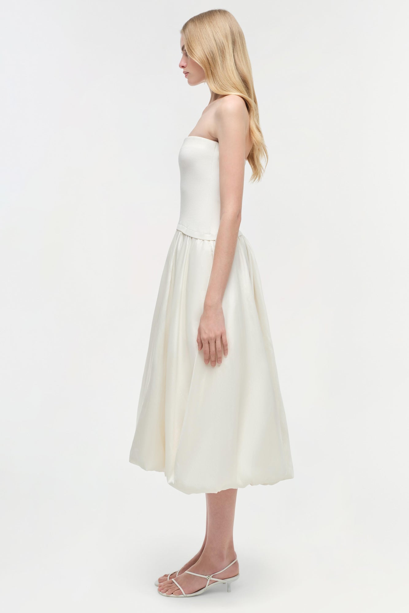 Womens | Izzy Strapless Taffeta Midi Dress | Ivory
