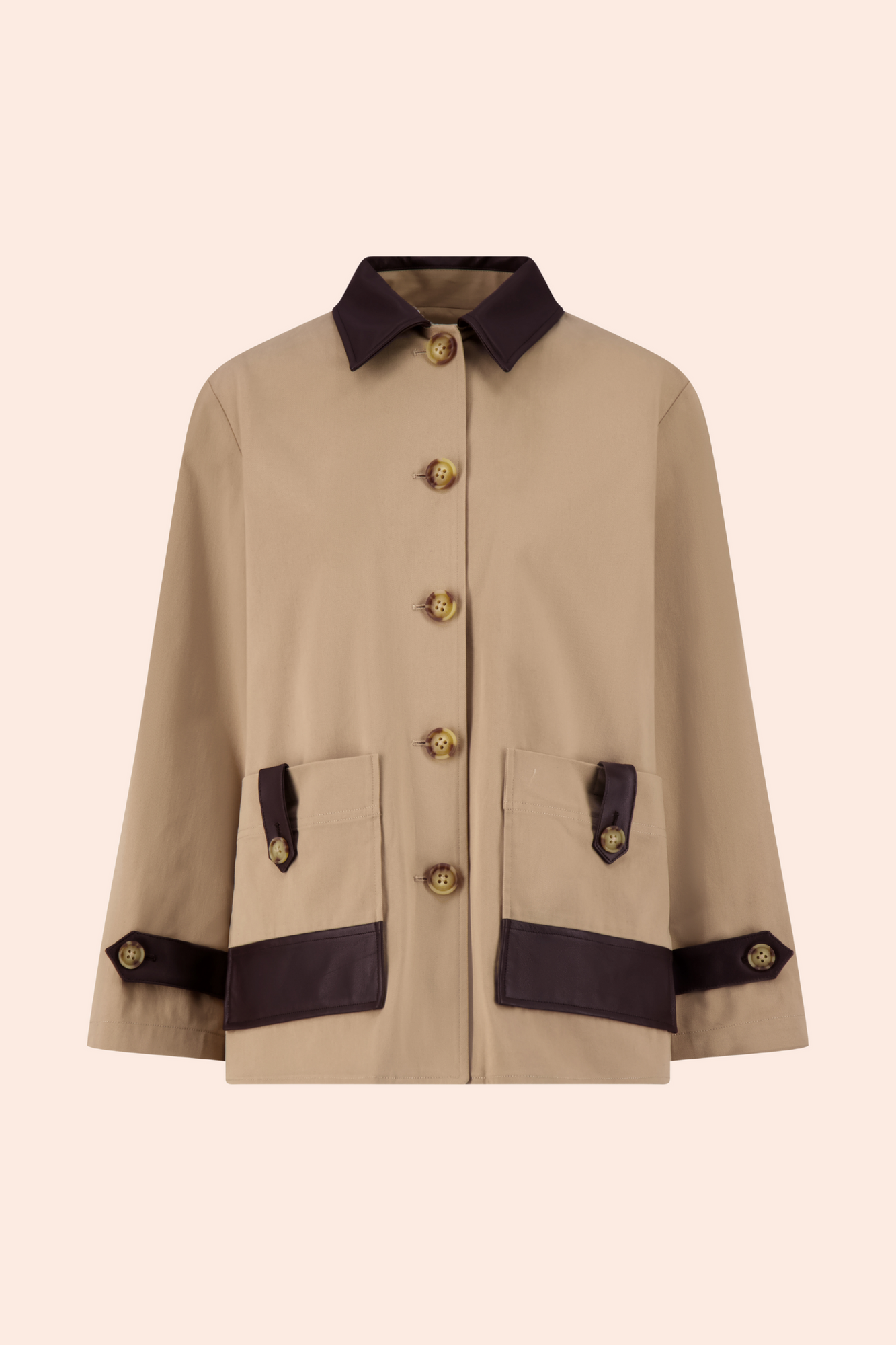 Cotton Twill Leather Detail Jacket | Sand