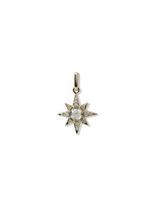 Aztec Starburst Pendant Charm | White Topaz/Diamond | 14K Yellow Gold