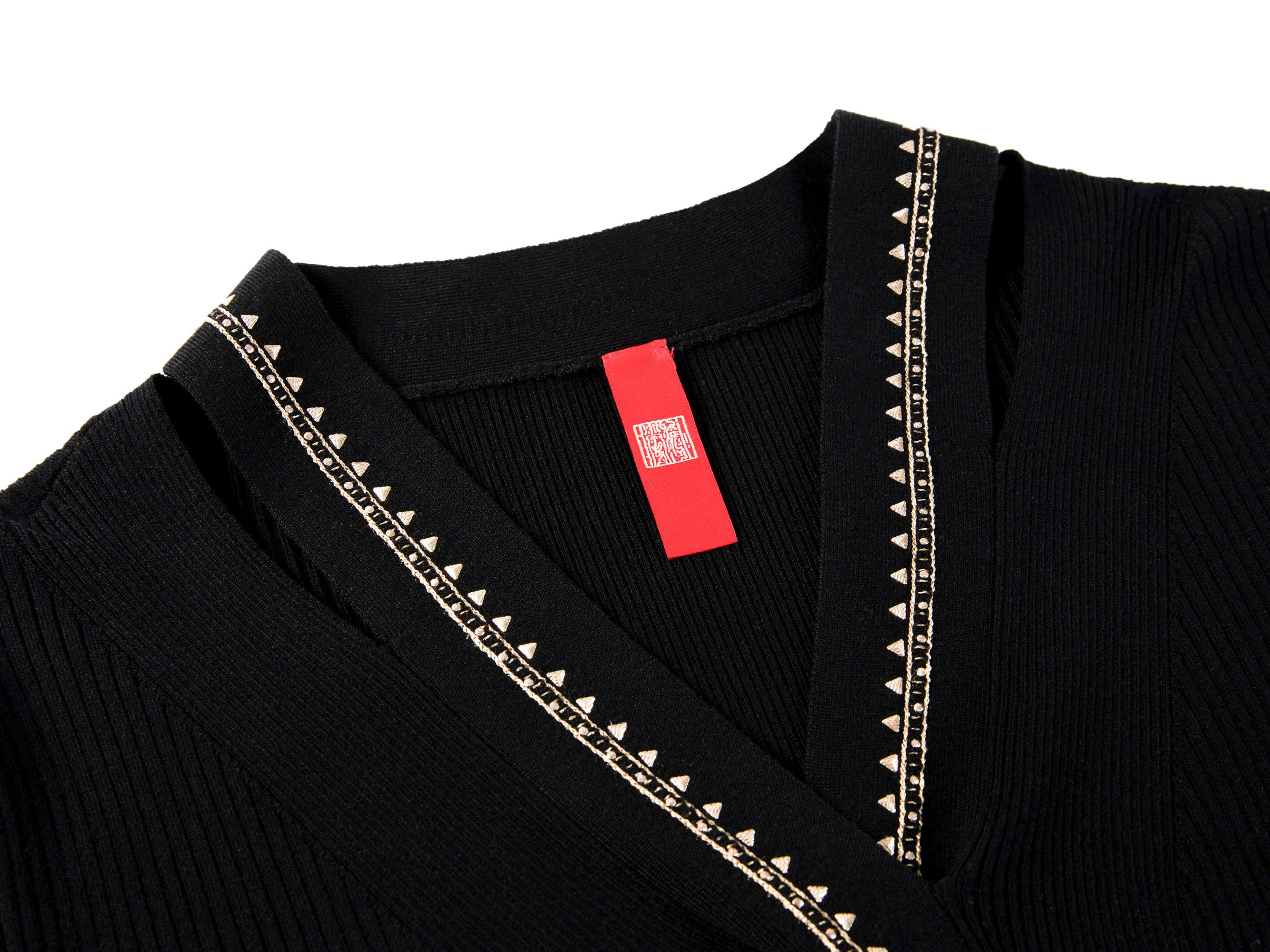 Wool Fit Long-Sleeves V-Neck Sweater Top | Black