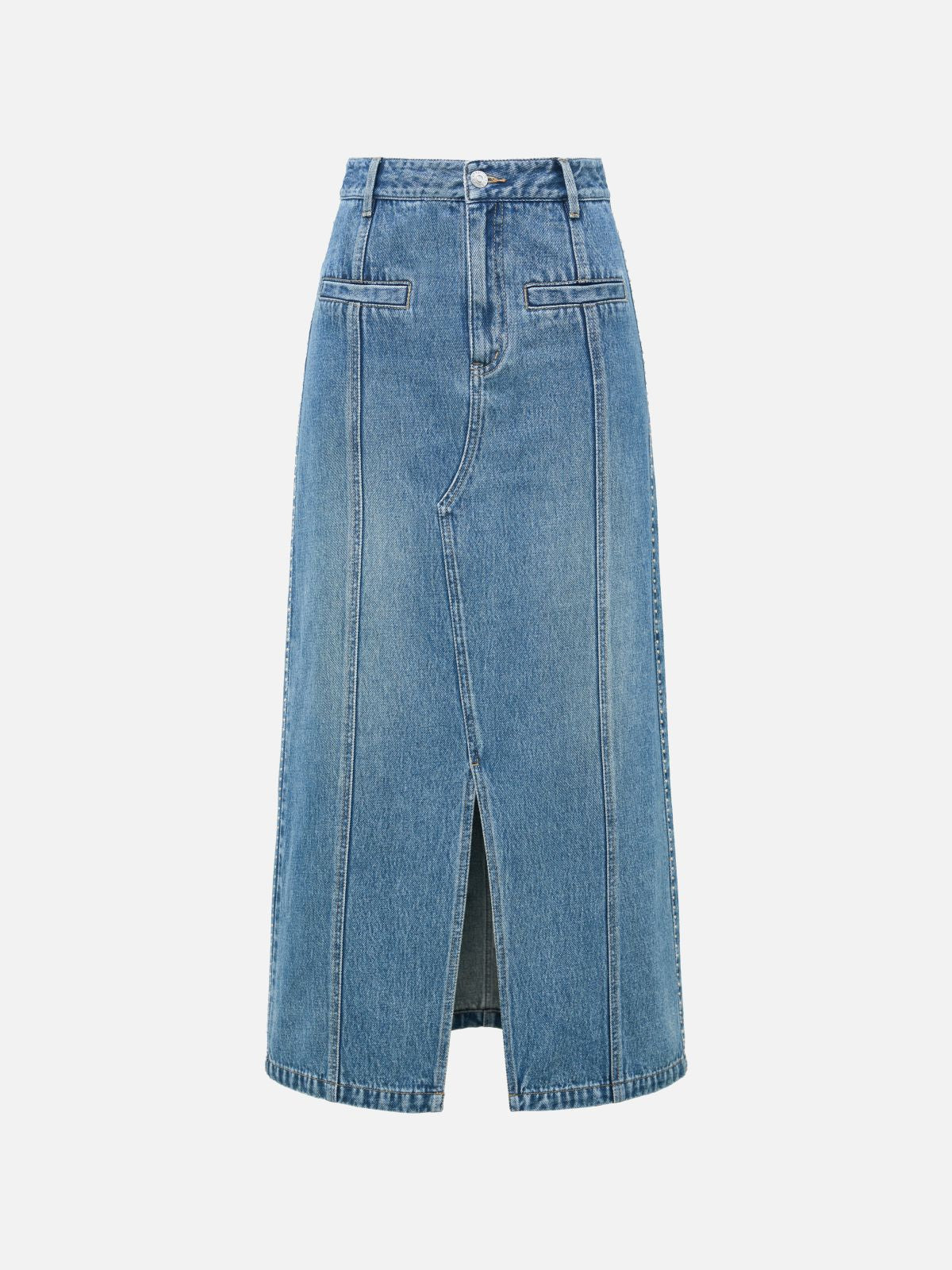 Split Cotton Midi Skirt | Blue