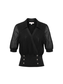 Wrap-Style Knit Top | Black