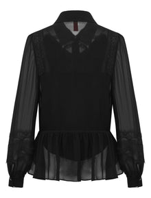 Semi-Sheer Button-Down Blouse | Black