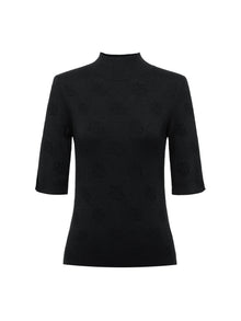 Semi-High Neck Knit Top | Black