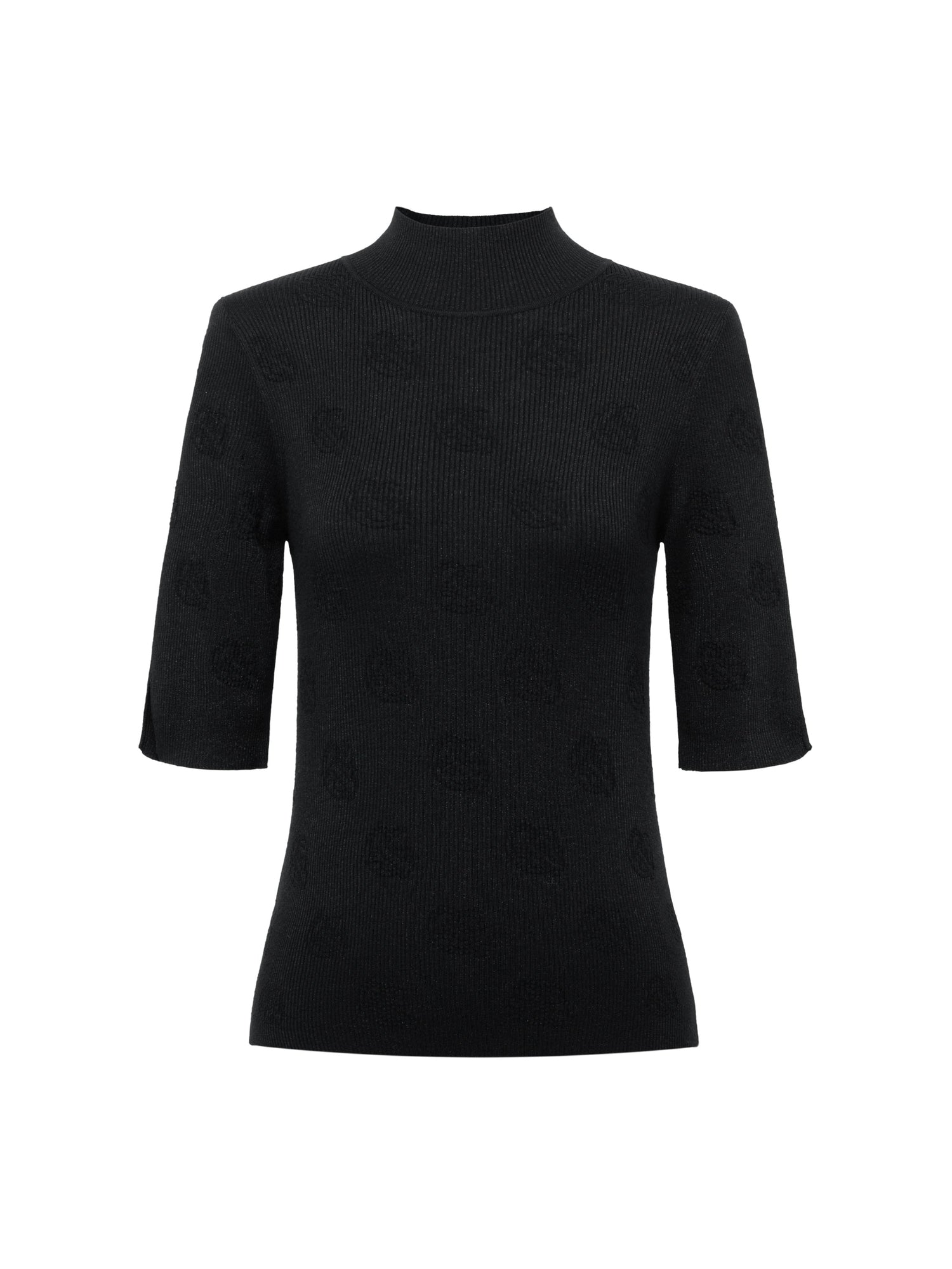 Semi-High Neck Knit Top | Black