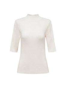 Semi-High Neck Knit Top | White
