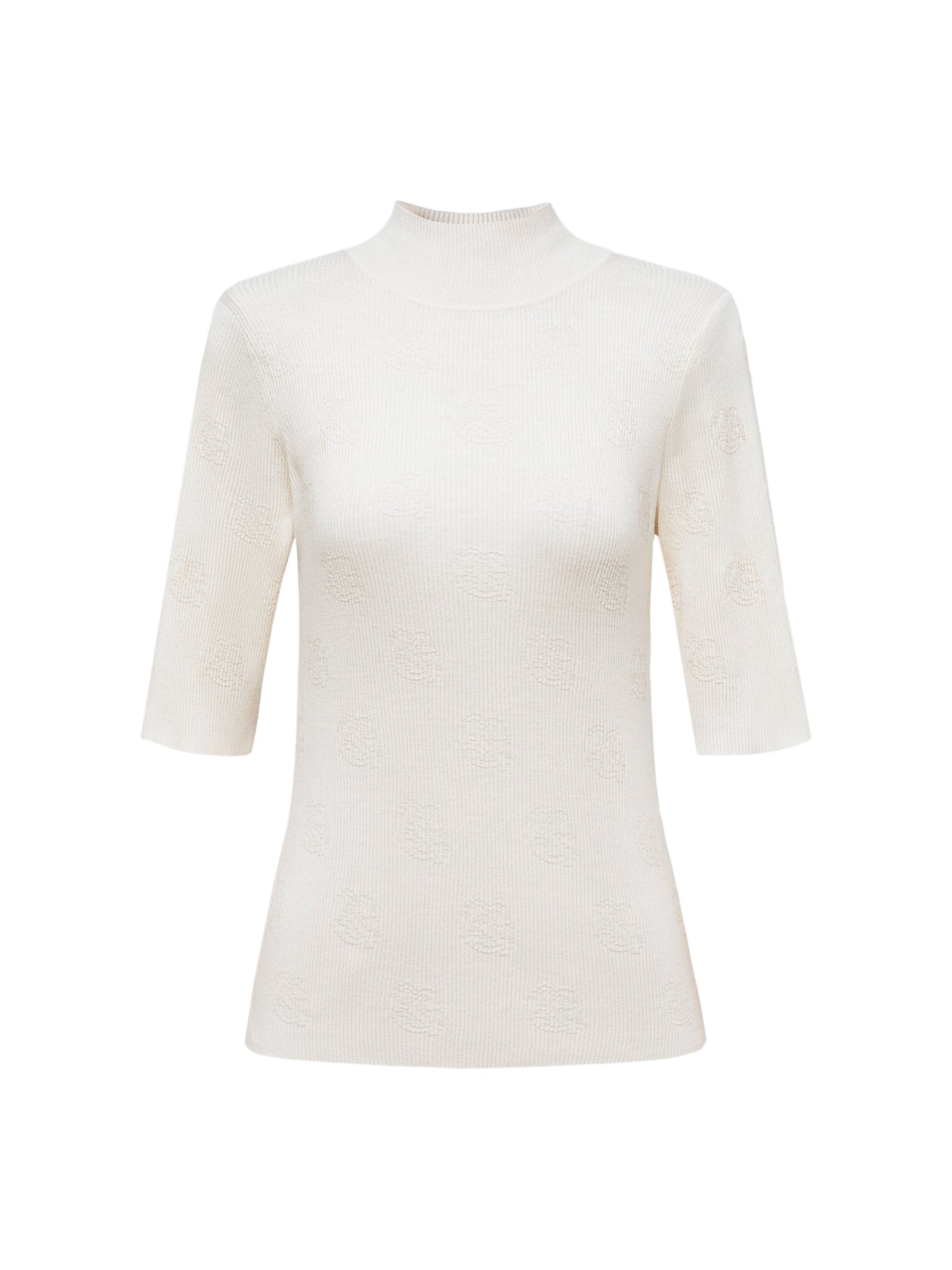 Semi-High Neck Knit Top | White