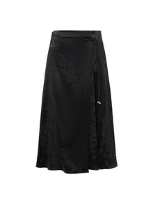 Mulberry Silk Embossed Midi Skirt | Black