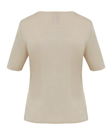 Knit Short Sleeve Top | Beige