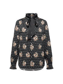 Bow High-Neck Printed Shirt | Black