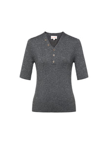 Wool V-Neck Fit Sweater Top | Grey