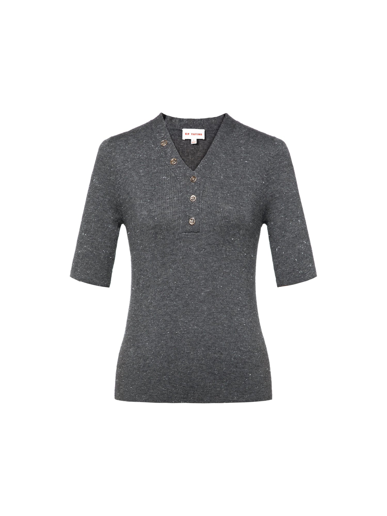 Wool V-Neck Fit Sweater Top | Grey