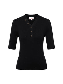 Wool V-Neck Fit Sweater Top | Black