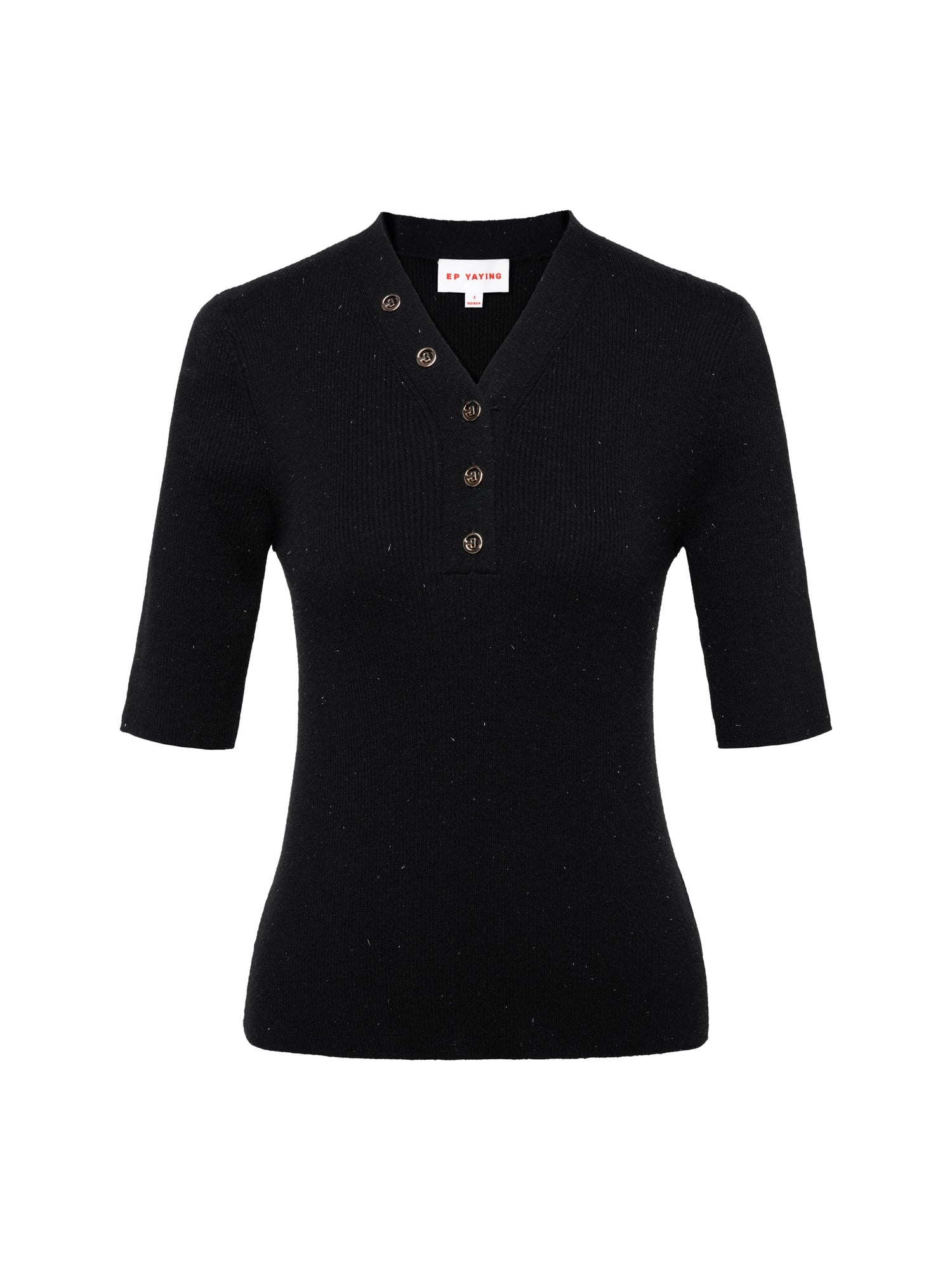 Wool V-Neck Fit Sweater Top | Black