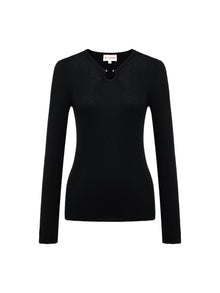 Wool Fit Long-Sleeves Sweater Top | Black