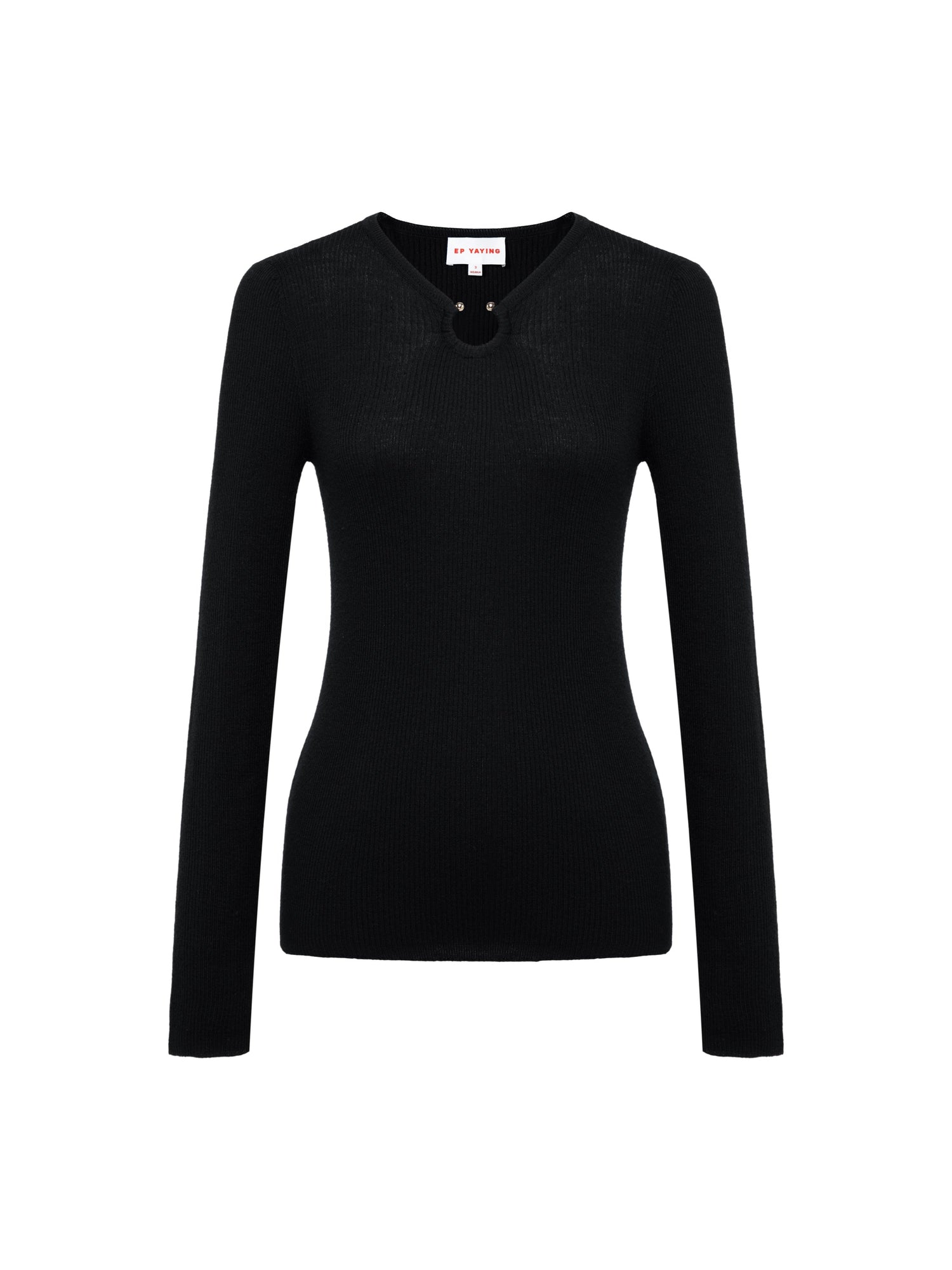 Wool Fit Long-Sleeves Sweater Top | Black