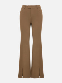Fine Knitted Front Slits Pants | Brown
