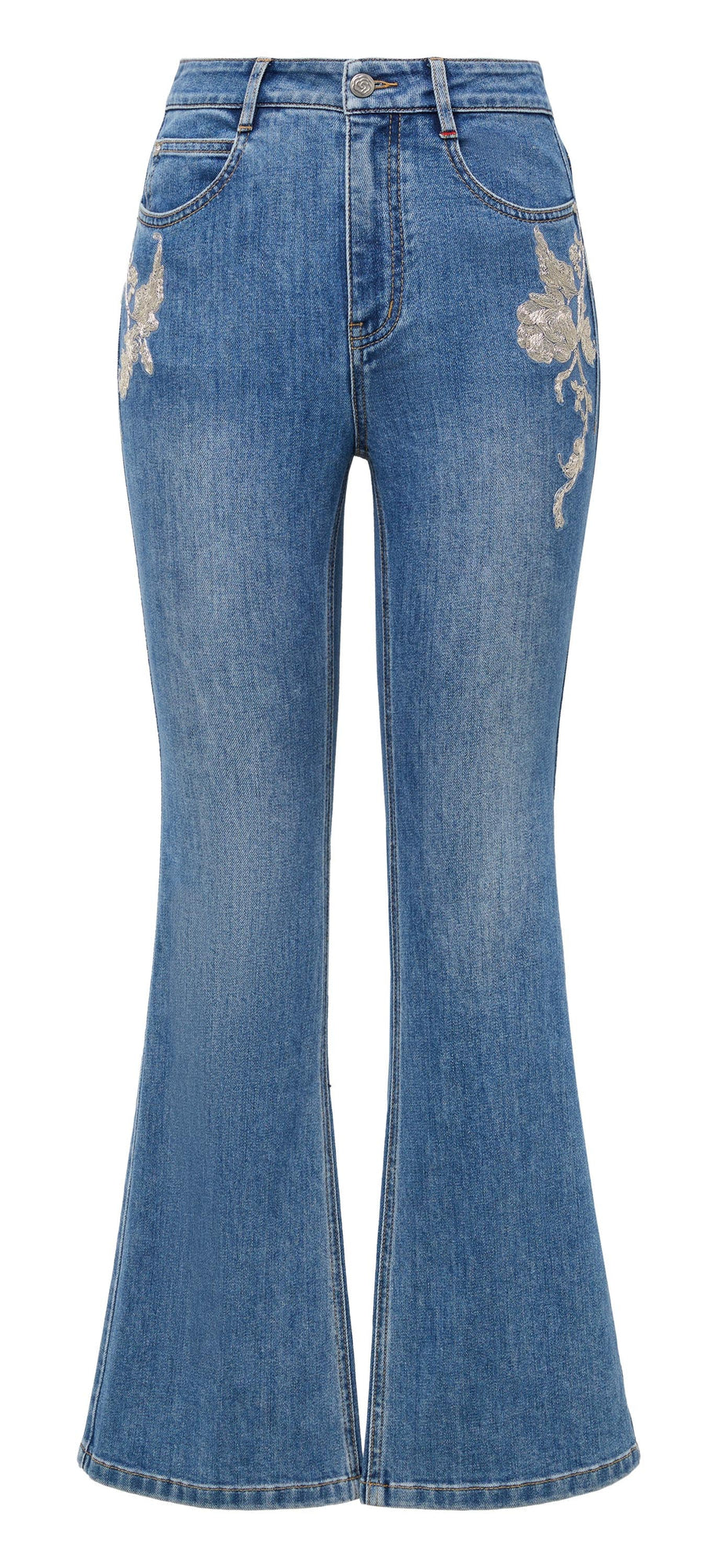 Embroidered Flare Jeans | Blue