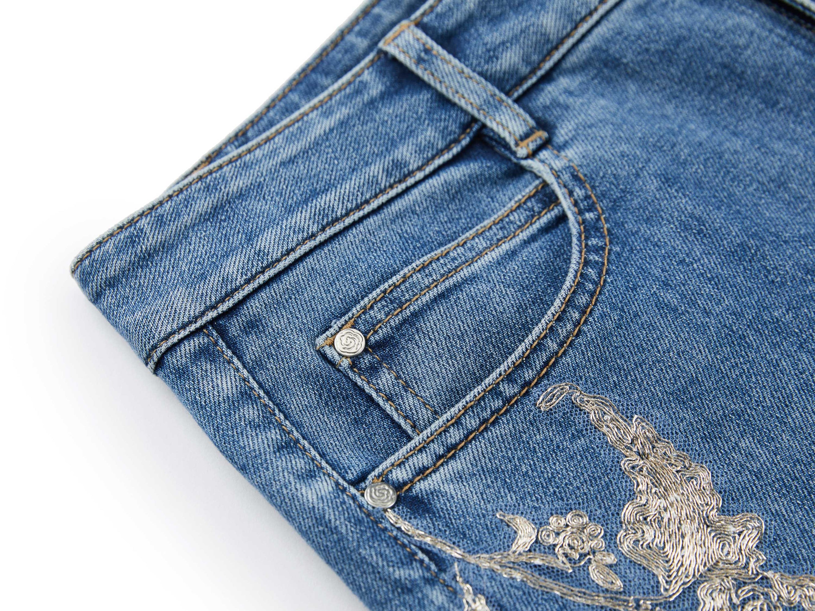 Embroidered Flare Jeans | Blue
